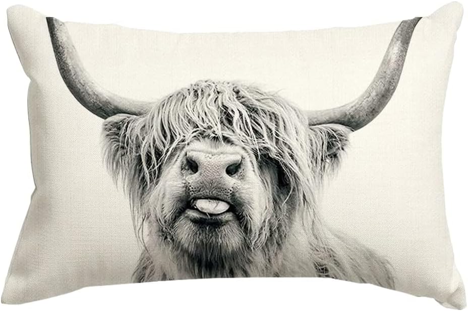 RABUSOFA Highland Cow Pillow Covers 12x20 Inch,Western Decor Wild Yak Throw Pillow Case,Farmhouse Cow Print Stuff Decorative Cushion Covers for Home Sofa Couch