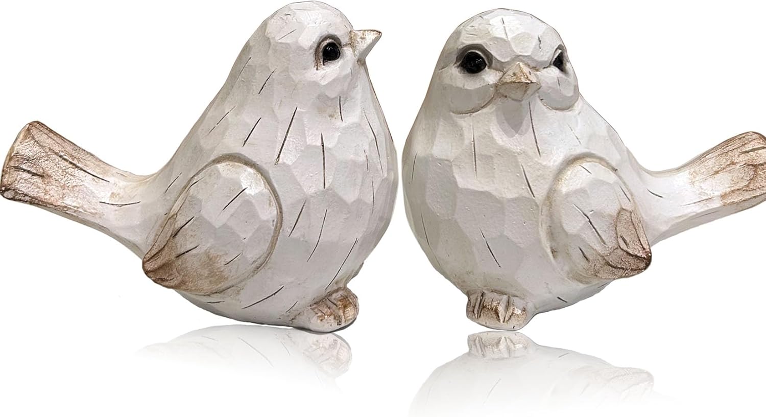 Farmhouse Bird Decor Resin Figurines - Set of 2, Vintage & Modern Statue for Home Accents, Cottage Ornaments Decoration, New White Carved Rustic Figurine