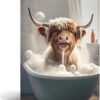 UPWOIGH Funny Highland Cow Wall Art in Bathtub, Colorful Canvas Cow In Bathroom Picture, Humor Animals Bathroom Artwork Prints Rustic Farmhouse Style Wall Decor Ready To Hang for Living Room, Bathroom, Bedroom, Kids Bathroom Decor (12"x16", Framed)