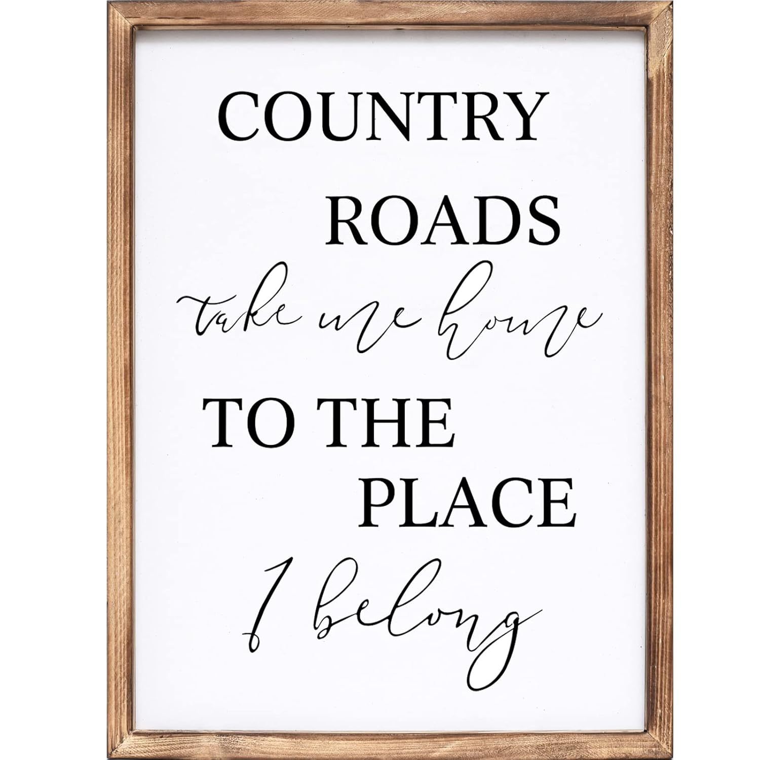 JUMBO DECOR Country Roads Take Me Home Wall Sign for Home, Living Room, Large Farmhouse Country Sign with Solid Wood Frame, Vintage Wall Art Home Decor