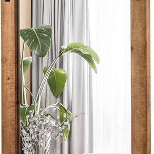 Tangkula Rustic Farmhouse Wall Mirror, 22 x 30 Inch, Barn Door Style with Wood Frame & Metal Bracket, Wall-Mounted Decorative Mirror for Bathroom, Living Room, Entryway