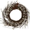 CVHOMEDECO. Primitives Rustic Pip Berries and Twig with Rusty Barn Stars Wreath, 12-Inch, Ivory