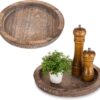 Hanobe Rustic Wooden Serving TraySet of 2 Round Wood Butler Decorative Tray Vintage Centerpiece Candle Holder Trays Farmhouse Ottoman Tray for Kitchen Countertop Home Decor for Coffee Table
