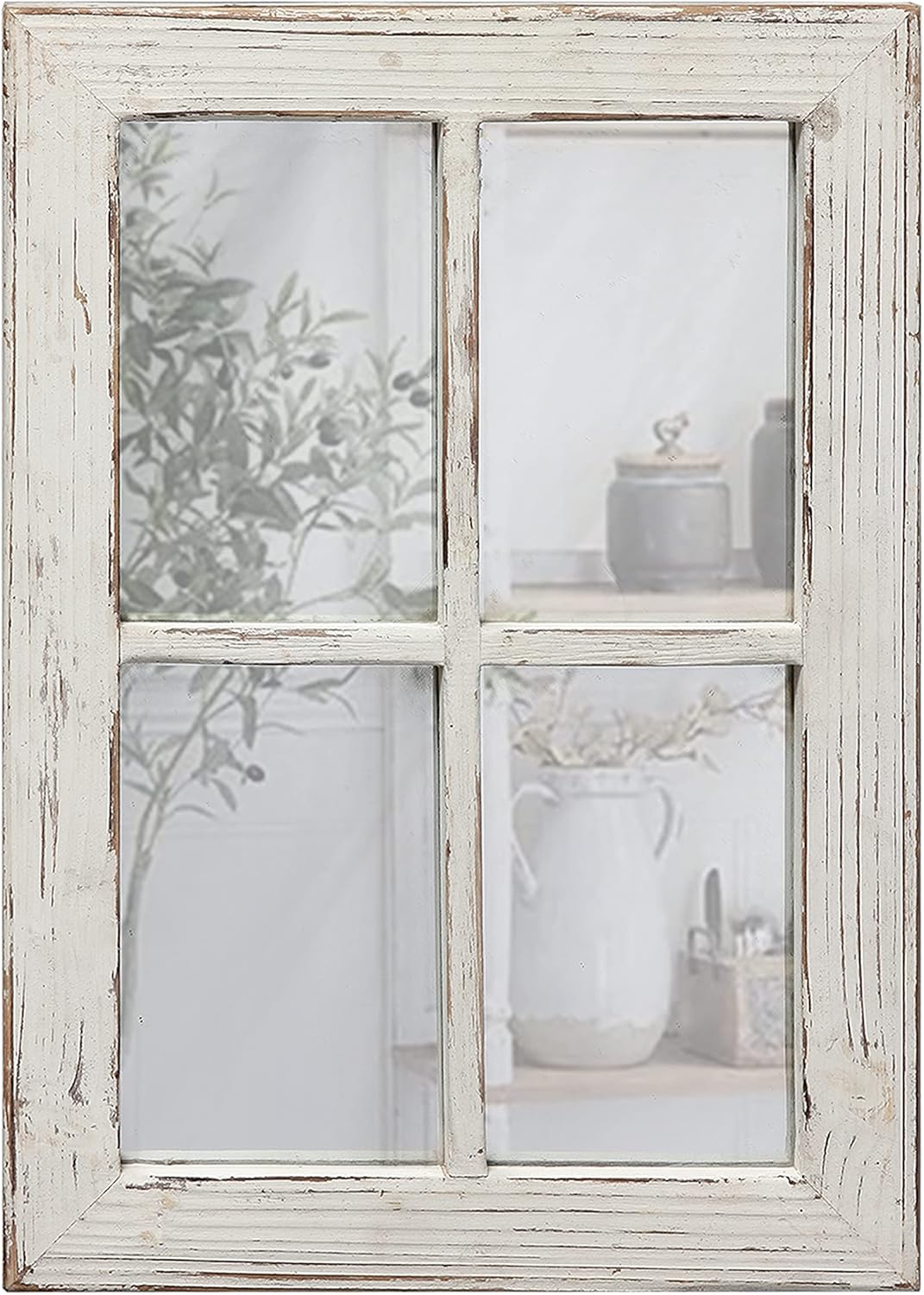 Sintosin Rustic Small Window Pane Mirror Wall Decor 11" x 16", Hanging Distressed White Farmhouse Rectangle Wood Frame Mirror, Handmade Decorative Window Mirrors for Living Room Bedroom Christmas