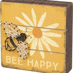 "Primitives by Kathy Slat String Art Box Sign, 6"" x 6"", Bee Happy" (35313)