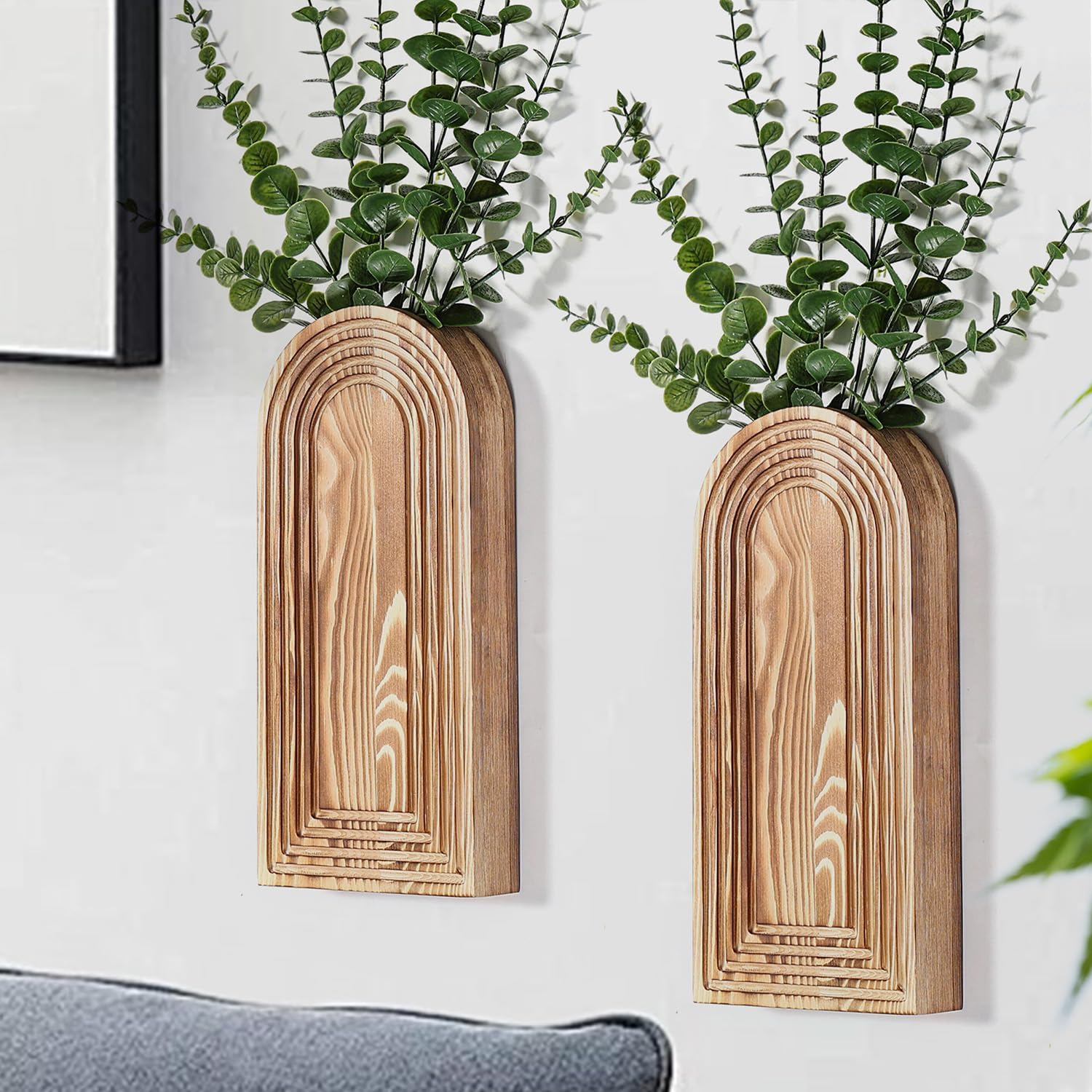 Dnnnii 2 Pack Modern Wall Wood Vase-Entryway Decor, Wood Wall Art, Hallway Decor-Modern Farmhouse & Boho Bathroom Wall Decor-Perfect for Dining Room, Living Room, or Any Narrow Wall SpaceBrown