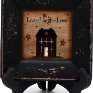 CVHOMEDECO. Primitives Country House Decorative Plate with Rack Square Display Wooden Plate Home and Office Dcor Art, 6 X 6 Inch