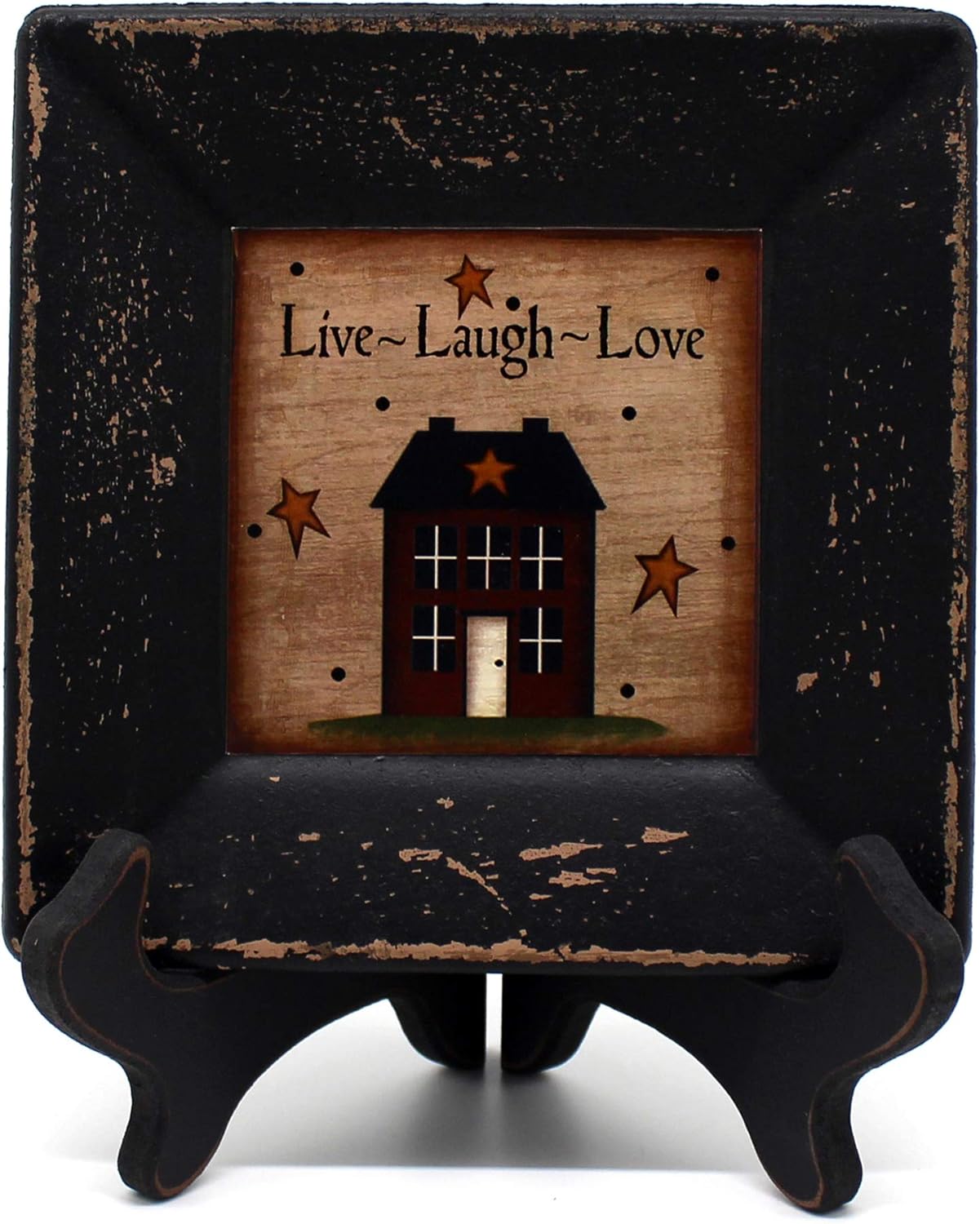 CVHOMEDECO. Primitives Country House Decorative Plate with Rack Square Display Wooden Plate Home and Office Dcor Art, 6 X 6 Inch