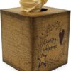 CVHOMEDECO. Primitives Square Tissue Box Cover Rustic Country Welcome Cardboard Tissue Box Holder for Home/Bath Decor, 5-1/4 x 5-1/4 x 6 Inch