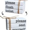 Farmhouse Mini Bathroom Sign Funny Wooden Book Stack for Tray Decor Shelf Sitter 2 Signs in 1 Reversible Mini Book Set of 3 for Restroom Rustic Sign