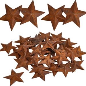 GORGECRAFT 30PCS 1 Inch Metal Rusty Barn Star Antique Primitives Rustic Country Tin Steel Stars Crafts Ornaments Accents Decor 3D Tin Star for Vintage Home Farmhouse Wall Decor