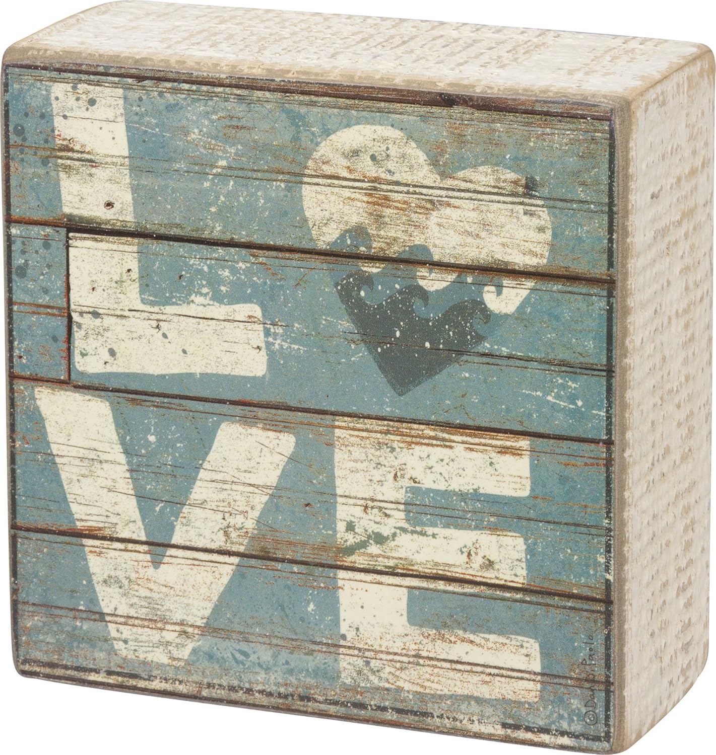 Primitives by Kathy Love - Aqua Marine Mini Beach Plankboard Home Dcor Sign,wood, paper,Blue/White