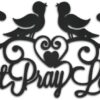 Feeyei Eat Pray Love Metal Wall Art With Two birds Singing Modern Kitchen Signs Hanging Wall Decor for Kitchen Farmhouse Home Decoration Black 16.5 x 8.5 Inch