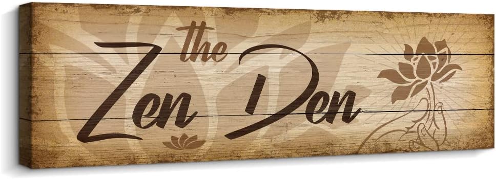 Kas Home Zen Decor, The Zen Den Lotus Sign Farmhouse Meditation Spiritual Wall Decor Inspirational Quote Canvas Wall Art Framed Hanging Decoration for Yoga Studio Bedroom