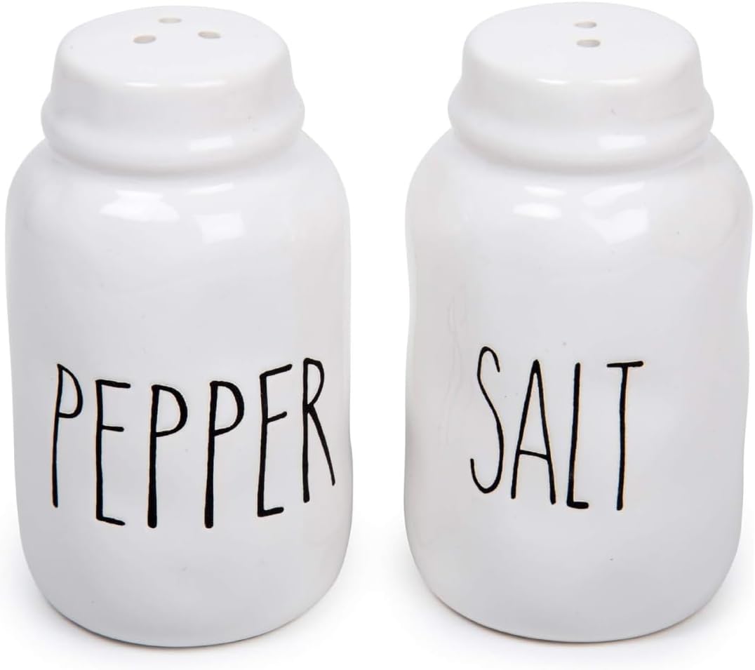 Luciano Housewares Salt and Pepper Shakers Set, Novelty Ceramic Shakers, Modern Farmhouse-Design Kitchen Decor and Accessories, Kitchen Essentials, 2-Piece Set, 35 ml, 2" D x 3.5" H, White