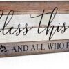 Farmhouse Family Wall Decor Rustic Wood Hanging Wall Art - Bless This Home And All Who Enter - Family Signs for Home Decor Inspirational Quotes for Hallway, Kitchen, Living Room 16"x5"