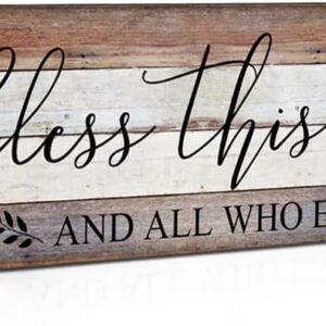 Farmhouse Family Wall Decor Rustic Wood Hanging Wall Art - Bless This Home And All Who Enter - Family Signs for Home Decor Inspirational Quotes for Hallway, Kitchen, Living Room 16"x5"