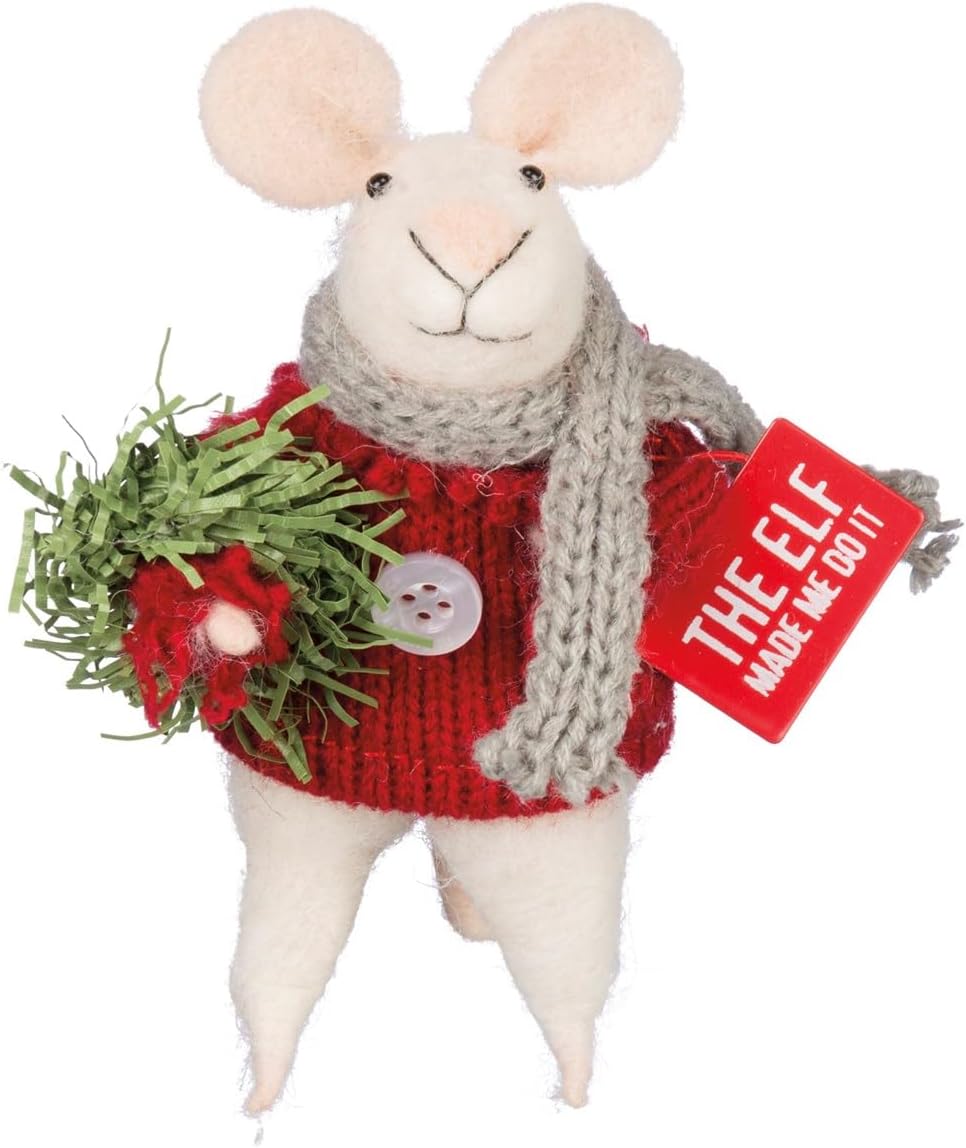 Primitives By Kathy 4.50 Inches Tall Mouse With Box Sign The Elf - Home Decor Accents