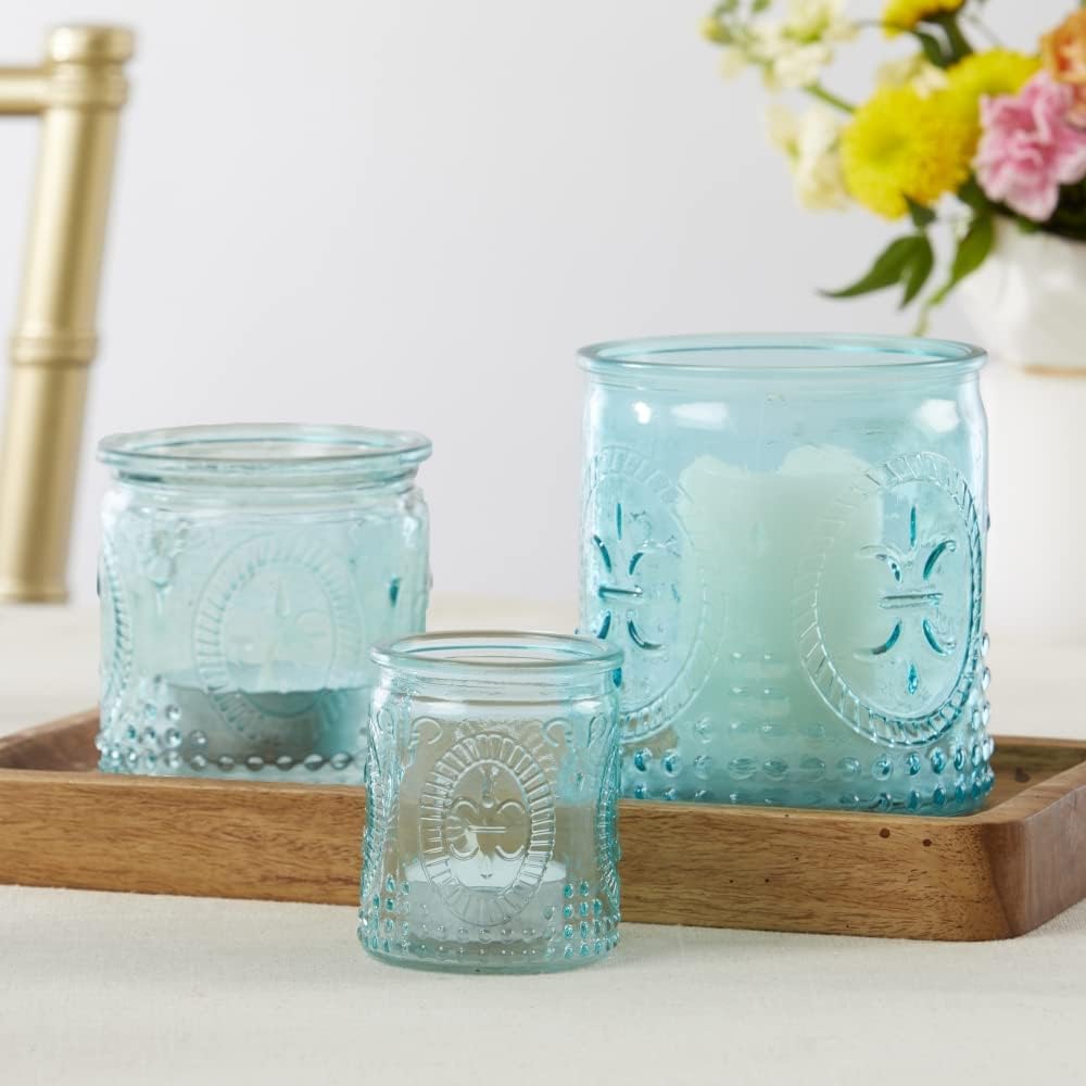 Kate Aspen Nesting Vintage Blue Glass Votive Candle Holders (Set of 3), Farmhouse Decor, Room Decoration, Shelf Decor