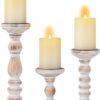 Candle Holder for Pillar Candles: Romadedi Set of 3 Decorative Wood Candlestick Holders, Rustic Wooden Candle Stand for Fireplace Mantle End Table Shelf in Farmhouse Style, Whitewashed 6, 8.3, 12