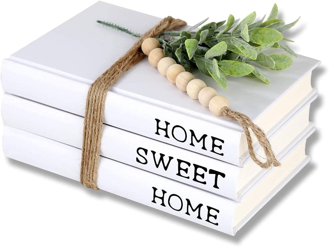 3 Pieces White Books for Decoration-Decorative Books for Home Decor-Hardcover Book Stack for Home Sweet Home Signs,Decor for Coffee Table/Shelf/Office Room/Bedroom/Living Room
