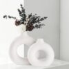 CEMABT Ceramic Vases Set of 3 Small Flower Vases for Decor, Modern Rustic Farmhouse Home Decor, Decorative Vases for Pampas Grass,Idea Shelf,Table,Bookshelf,Entryway- Distressed Decor (White, Small+Big)