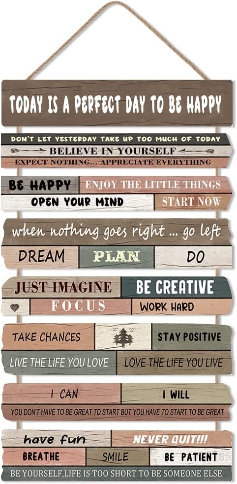 CHDITB Inspirational Quote Be Happy Dream Wall Decor,(Set of 8,29.4X5.9CM)Motivational Be Creative Hanging Plaque Wood Sign Art,Farmhouse Positive Saying Wall Art For Living room Office Bedroom Dcor
