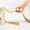 OMISHE 50" Long Extra Large Wood Bead Garland with 1.6" Diameter Wooden Beads and Tassels, Rustic Farmhouse Country Decorative Beads for Home Decor Tiered Tray Decor, Natural Beige