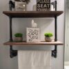 Industrial Pipe Shelf,2 Tiered Metal Towel Racks for Bathroom,20" Industrial Pipe Floating Shelves Shelving,Rustic Wood Wall Mount Shelf with Towel Bar,Iron Towel Holder