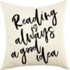 Ogiselestyle Reading is Always A Good Idea Throw Pillow Case Motivational Sign Farmhouse Decor Cushion Cover for Book Lover Sofa Couch Home Decorative Cotton Linen Pillow Cover 18"x18"