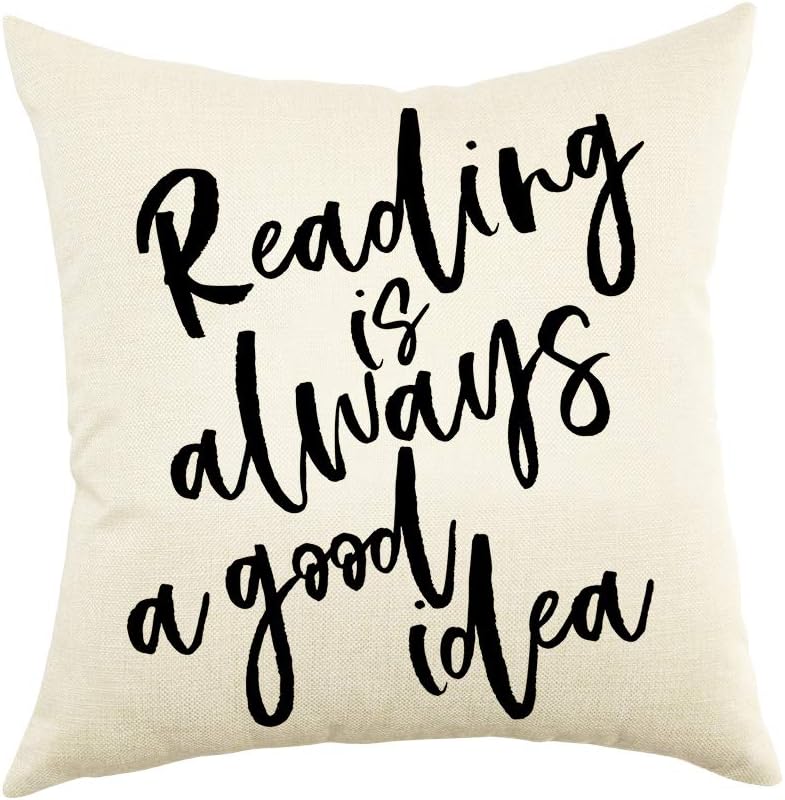 Ogiselestyle Reading is Always A Good Idea Throw Pillow Case Motivational Sign Farmhouse Decor Cushion Cover for Book Lover Sofa Couch Home Decorative Cotton Linen Pillow Cover 18"x18"