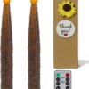 2Pcs 8inch Primitive Candles with Timer Remote Battery Operated Hand Dipped Real Wax Rustic Flameless Taper Candles with Amber Yellow Flickering Lights for Halloween Country Home Decor