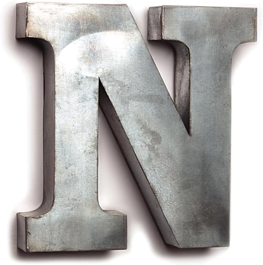 The Country House Collection Tin Letter Plaque Wall Art (N) - Neutral Tones or Gray - Living Room, Dining Room