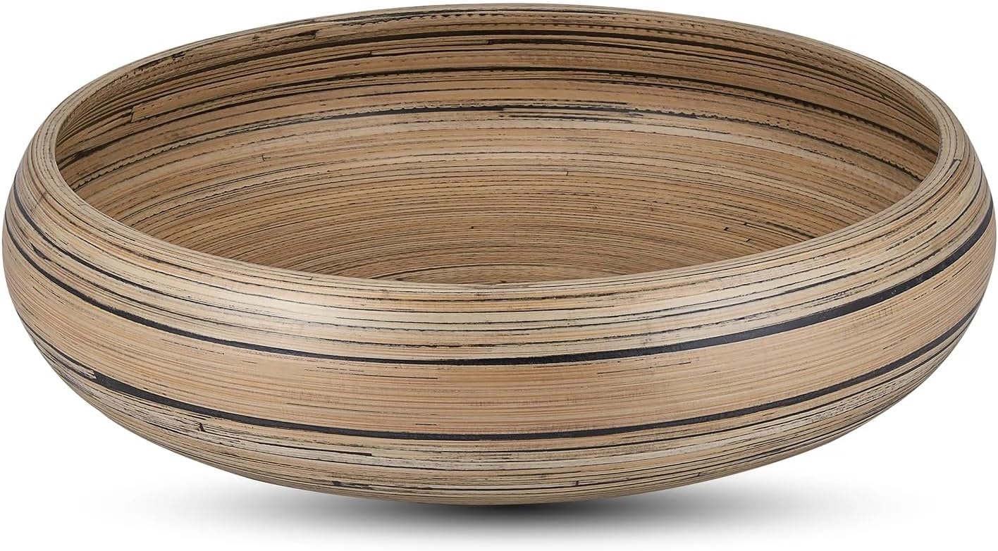 LEXA Bamboo Fruit Bowl for Kitchen Counter, 12 Inch Large & Round, Artisan Lacquered Wooden Fruit Bowl or Candy Bowl, Handcrafted Bamboo Fruit Basket for Kitchen & Home Decor (Black)