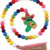 Cheerupp Mexican Fiesta Wood Bead Garland with Tassels, Cactus Decorative String Beads Home Decor, Rustic Farmhouse Beaded Garland with Jute Rope Tassel and Wooden Tag for Tiered Tray Wall Decor