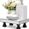 EOSAHR Decorative Wooden Riser for Display : Farmhouse Pedestal Stand for Retro Home Decor and Soap holder for Sink - The Rustic Tray Decor Riser for Kitchen & Bathroom (Black and White)