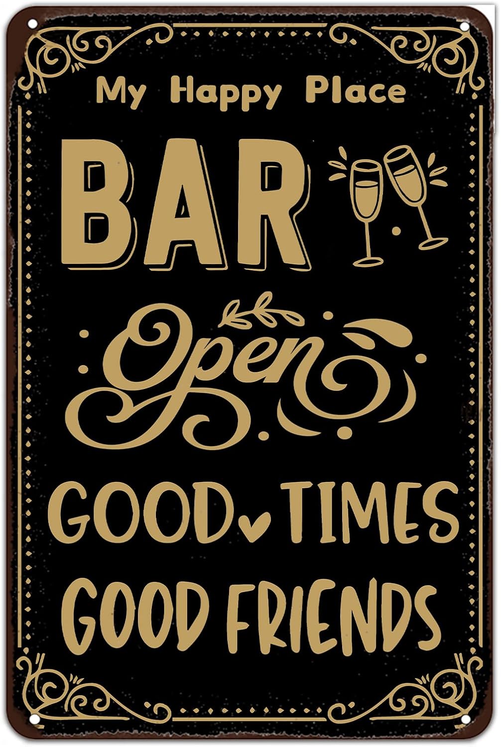 My Happy Place Metal Sign Bar Open Metal Tin Signs for Home Bar Man Cave Club Porch Wall Decor Accessories 8x12 inch