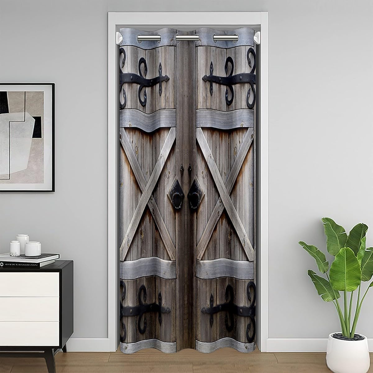 Feelyou Adults Retro Wood Door Door Curtain for Doorway Privacy 42"x80"Vintage Rustic Door Pattern Closet Door Cover Curtain for Bedroom Living Room,Farmhouse Style Retro Decor Window Treatments