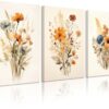 Botanical Floral Wall Art Set of 3 Vintage Wildflower Canvas Wall Decor Watercolor Rustic Farmhouse Wall Art Aesthetic Botanical Pictures Vintage Floral Prints for Bedroom 12x16 Inch Ready to Hang