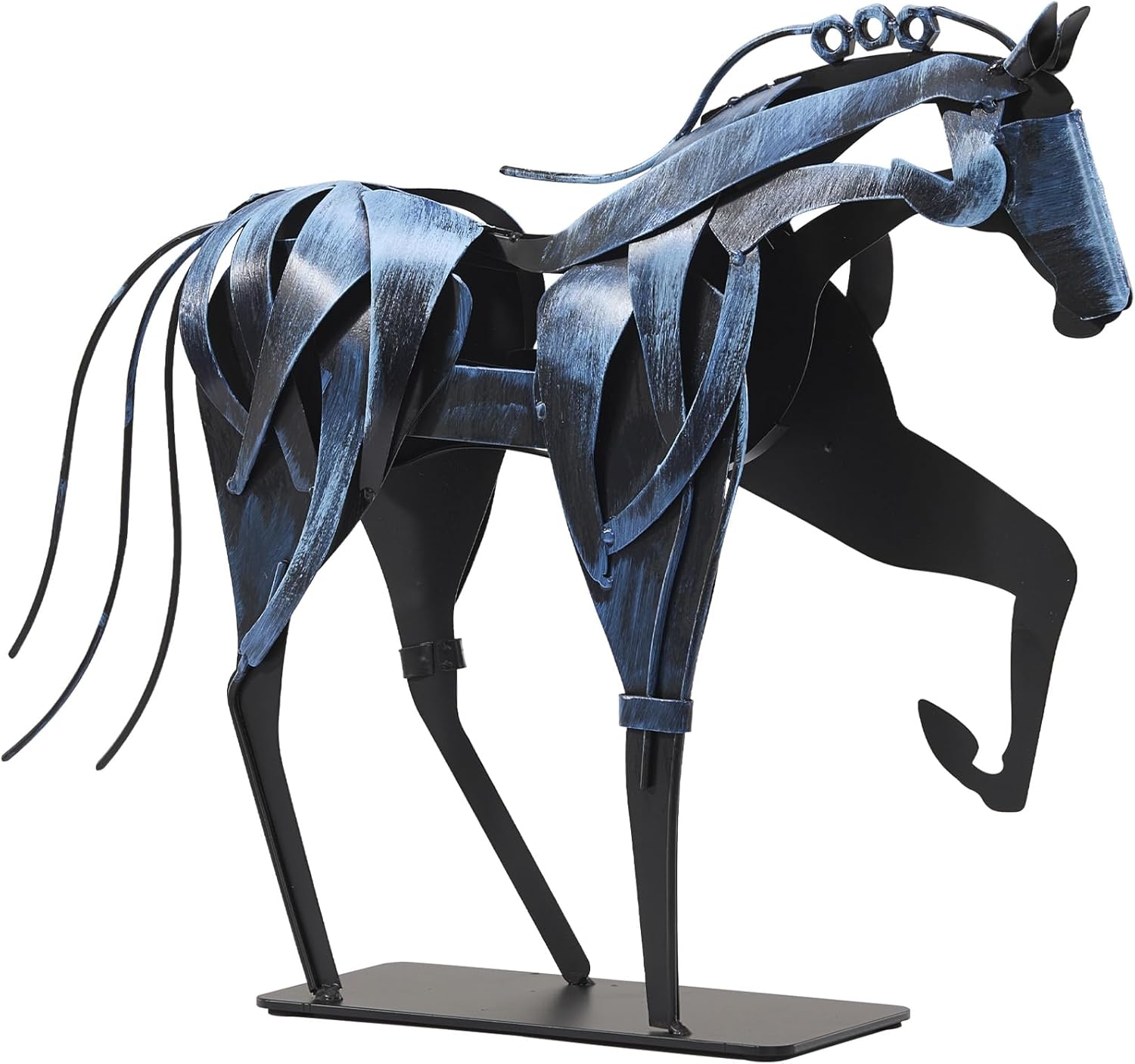 SunBlogs Art Metal Horse Statue Decor, 100% Handmade Strong Modern Horse Sculpture Handicraft, Rustic Metal Statue Decorations Gift for Home Office Desk Figurine (Blue)
