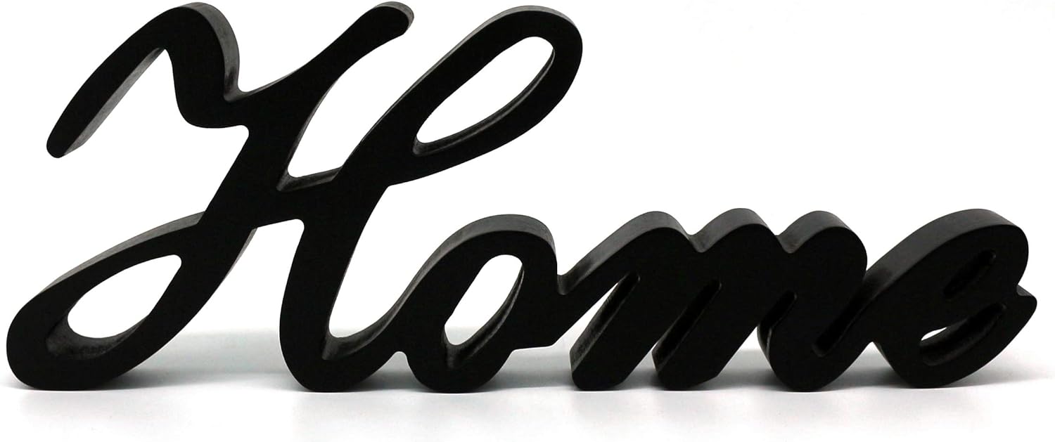 CVHOMEDECO. Matt Black Wooden Words Sign Free Standing "Home" Desk/Table/Shelf/Home Wall/Office Decoration Art, 11-3/4 x 4-1/4 x 1 Inch