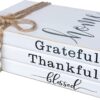 LIVDUCOT Wooden Farmhouse Decor Faux Book Stack (Set of 3 for Coffee Tables and Shelves) | Grateful, Thankful, Blessed Home Sign, 5.5' x 7' x 2.5'