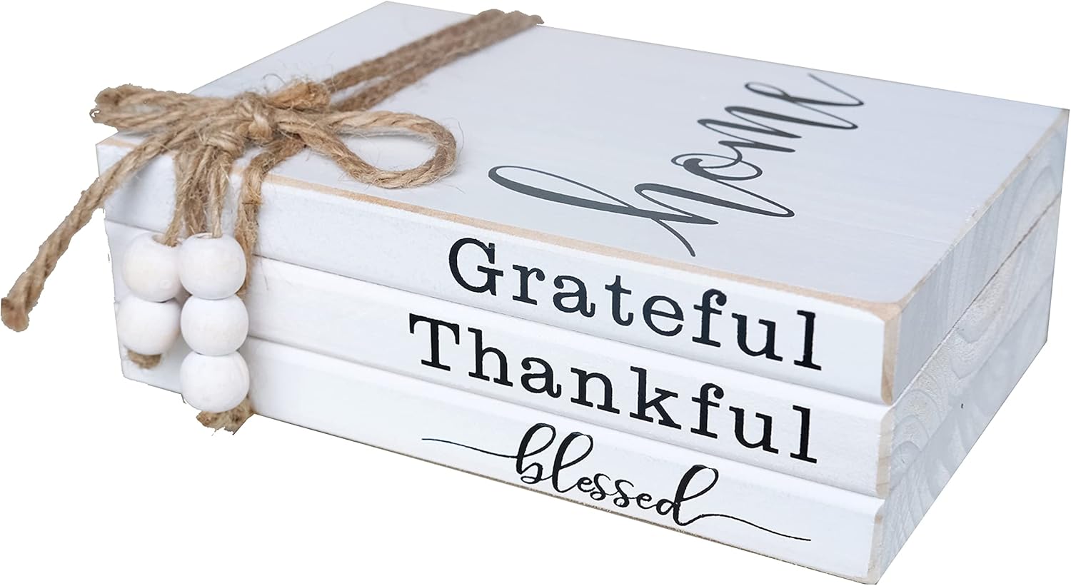 LIVDUCOT Wooden Farmhouse Decor Faux Book Stack (Set of 3 for Coffee Tables and Shelves) | Grateful, Thankful, Blessed Home Sign, 5.5' x 7' x 2.5'