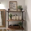 Industrial Pipe Shelving Bookshelf Rustic Modern 24" Wood Ladder Storage Shelf 3 Tiers Retro Wall Mount Pipe Design DIY Shelving