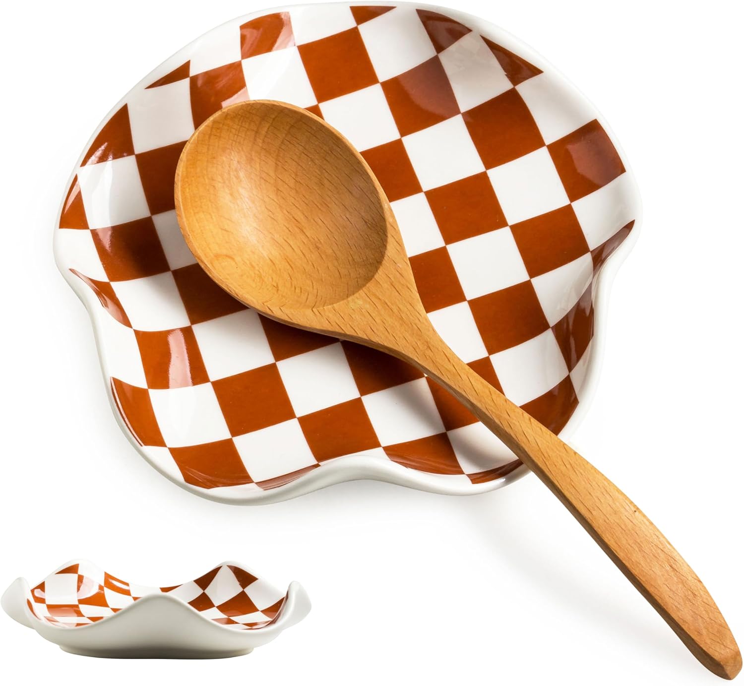 Miamolo Spoon Rest for Stove Top, Checkered Coffee Spoon Rest, Ceramic Spoon Holder for Kitchen Counter Cooking Utensil Rest, Modern Farmhouse Kitchen DCor