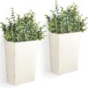 Dahey 2 Packs Metal Wall Planter with Artificial Plants, Farmhouse Wall Decor Hanging Wall Vase Boxs Galvanized Flowers Holder for Country Rustic Home Wall Decor, White