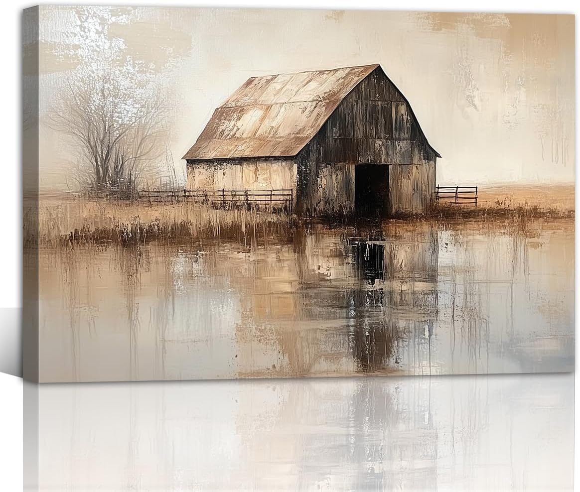 Farmhouse Canvas Wall Art Old Barn Picture Prints Vintage Country Rustic Posters for Living Room Home DecorFarm-1,12x18inch (30x45cm))