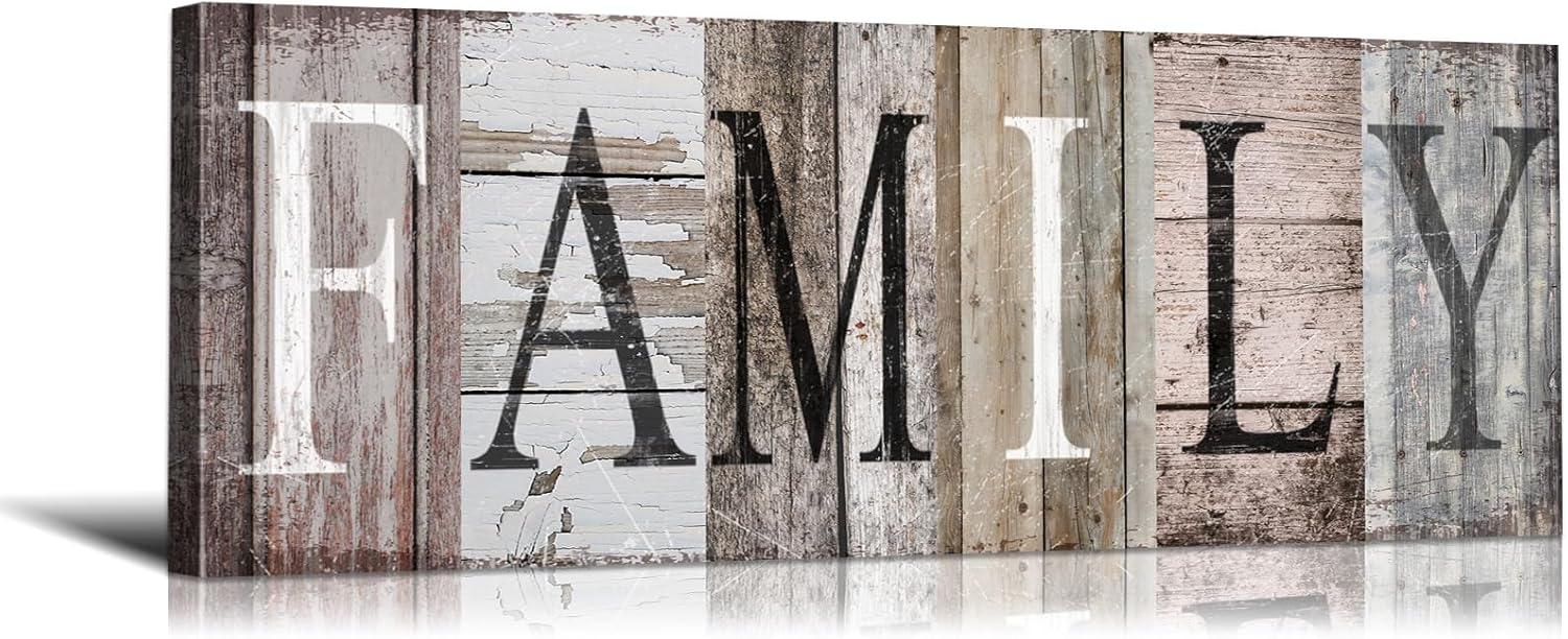 Farmhouse Wooden Family Sign Wall Decor - Rustic Family Quotes Wall Art Country Posters for Living Room, Entryway, Bedroom Lightweight Ready to Hang Home Decor (17''W x 6''H)
