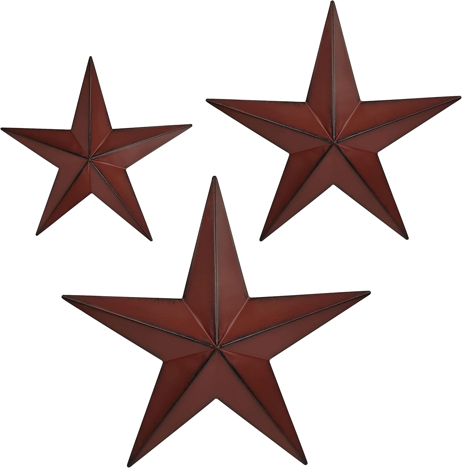 COOZZYHUOR 6"9"11.8 3pieces Red Barn Star Texas Stars Art-Metal Stars for Outside Rustic Vintage Western Wall Decor-Country Home Farmhouse Wall Decor
