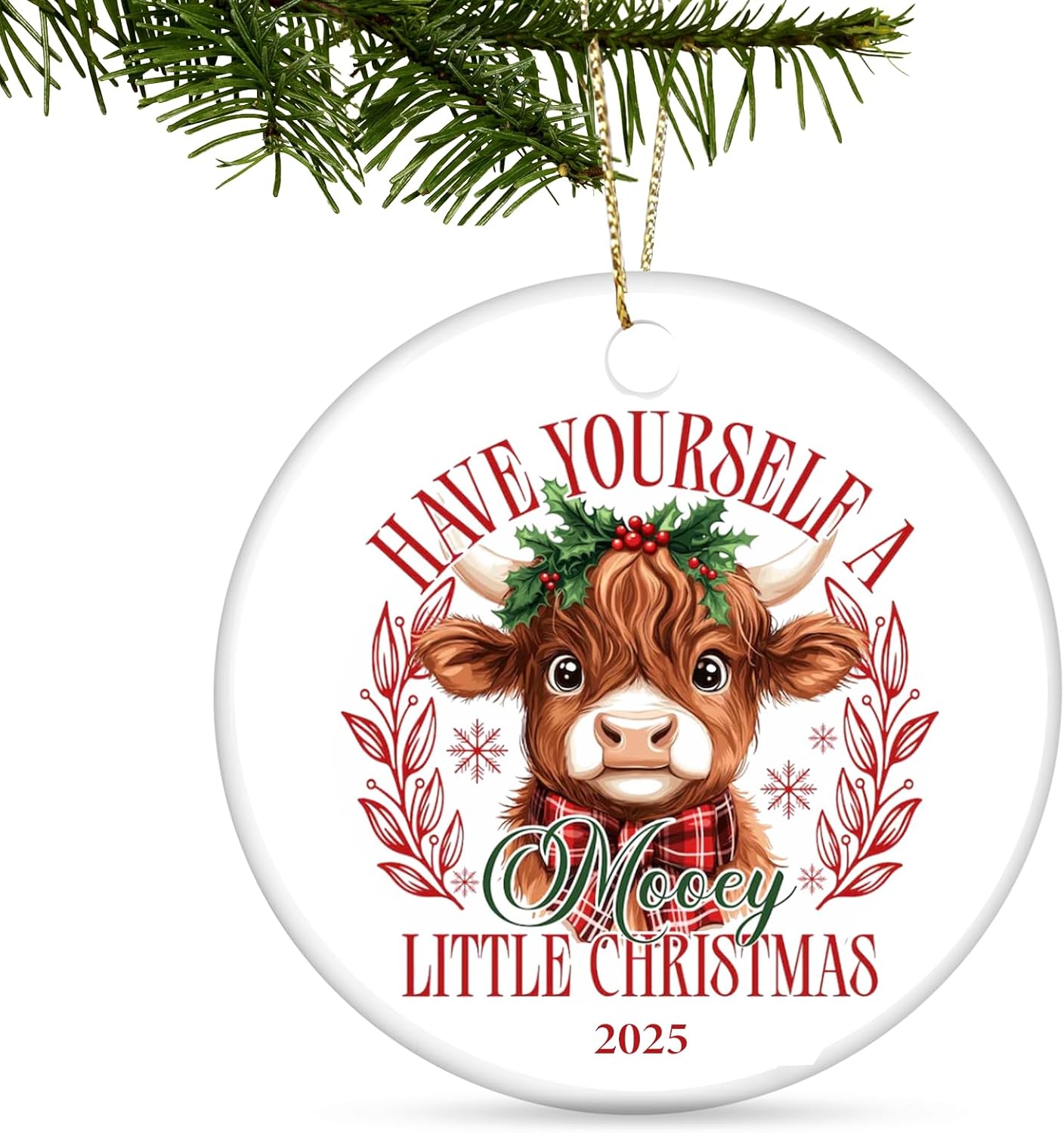 HENKNJAR Highland Cow Gifts for Women - Christmas Ornaments 2025, Birthday Gifts for Mom, Dad, Family, Farmhouse Brown Cow Decor, Highland Cow Gift Ideas - Christmas Tree Decoration Ceramic Ornaments